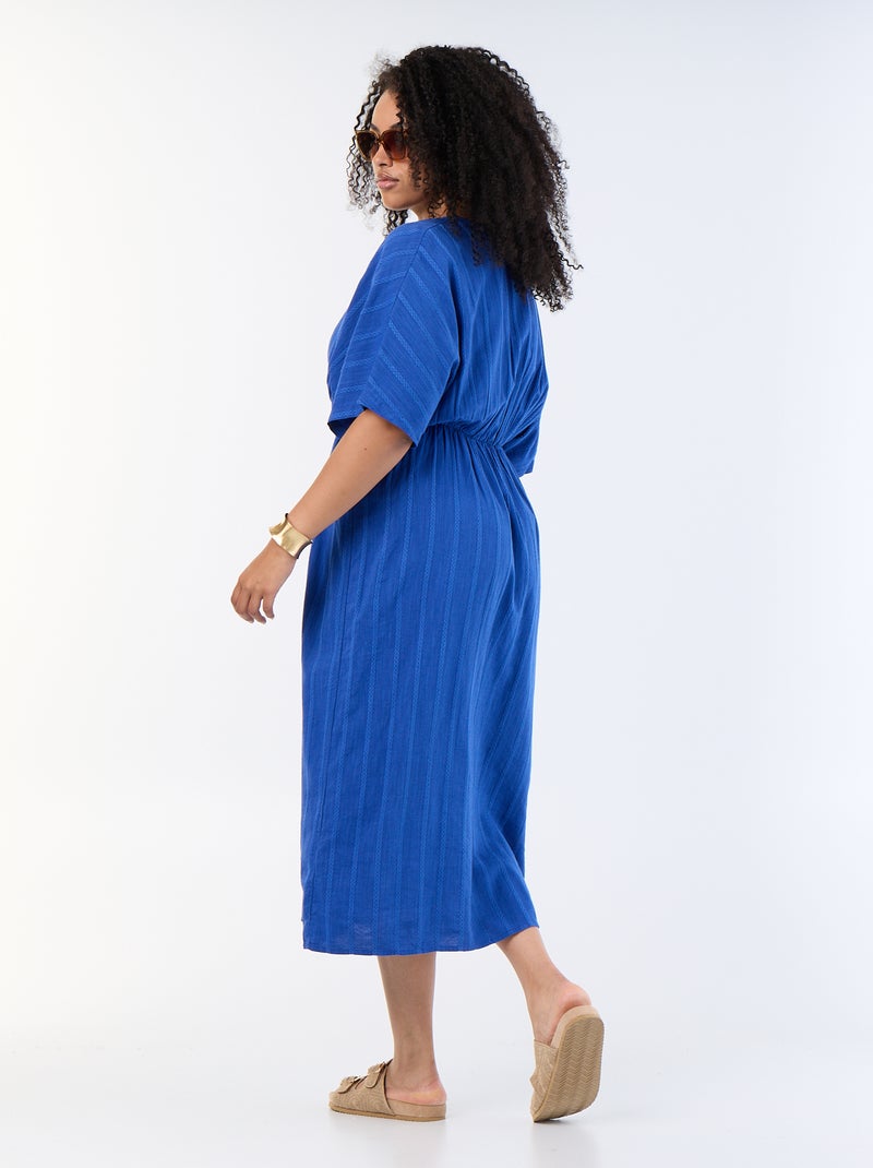 Lange jurk met overslagkraag en fantasiejuweel Blauw - Kiabi