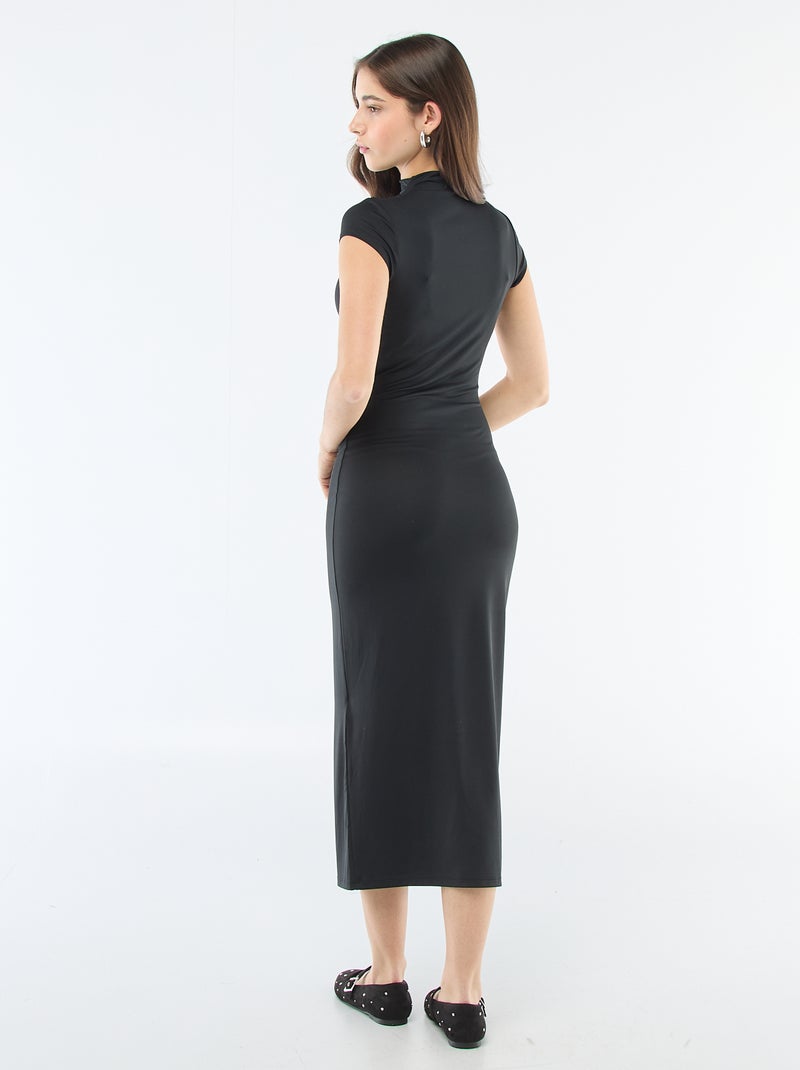 Lange jurk met perzikhuid effect Zwart - Kiabi