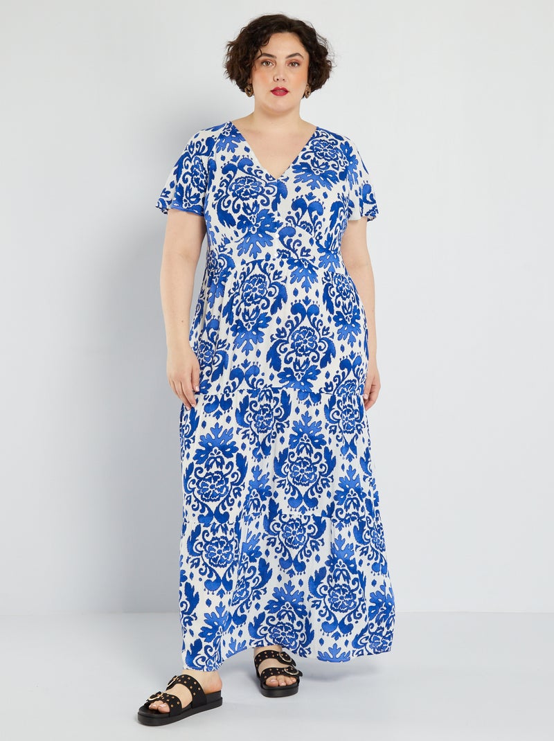Lange jurk met print BLAUW - Kiabi