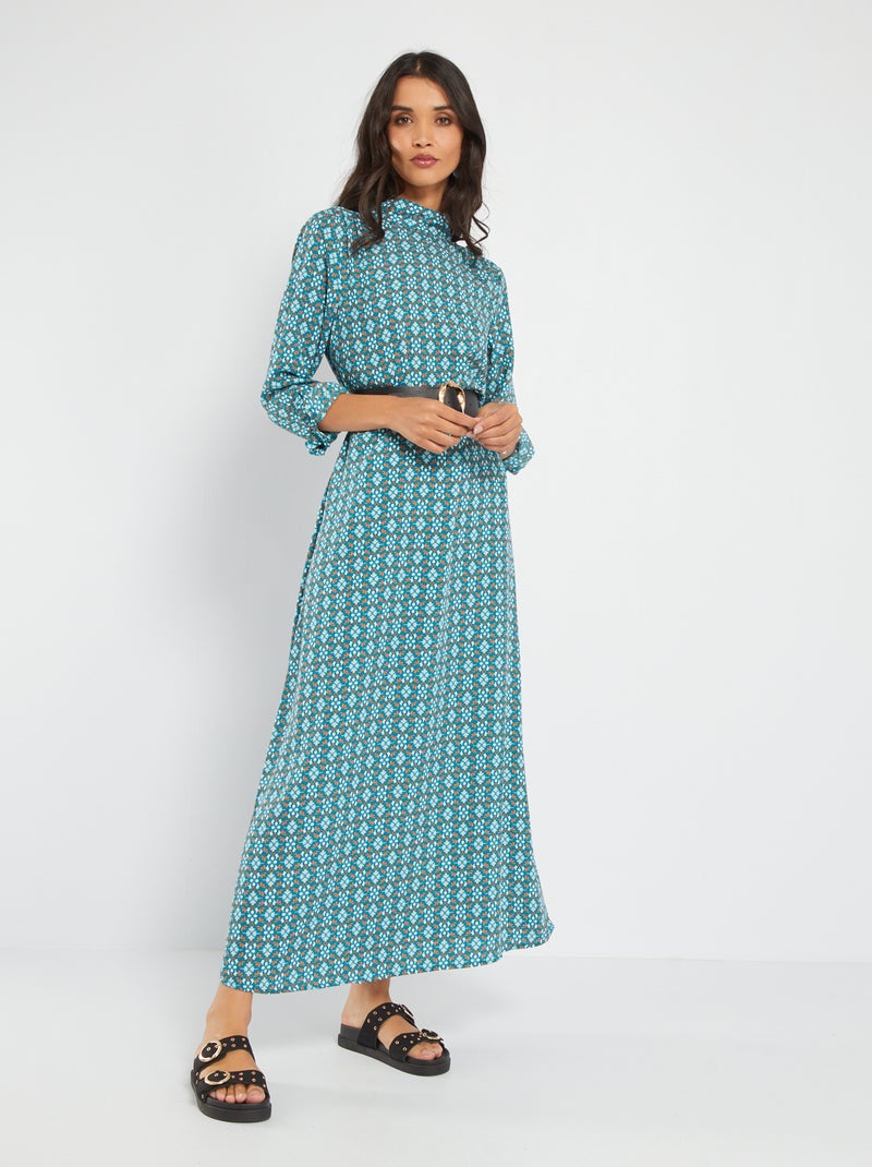 Lange jurk met print BLAUW - Kiabi
