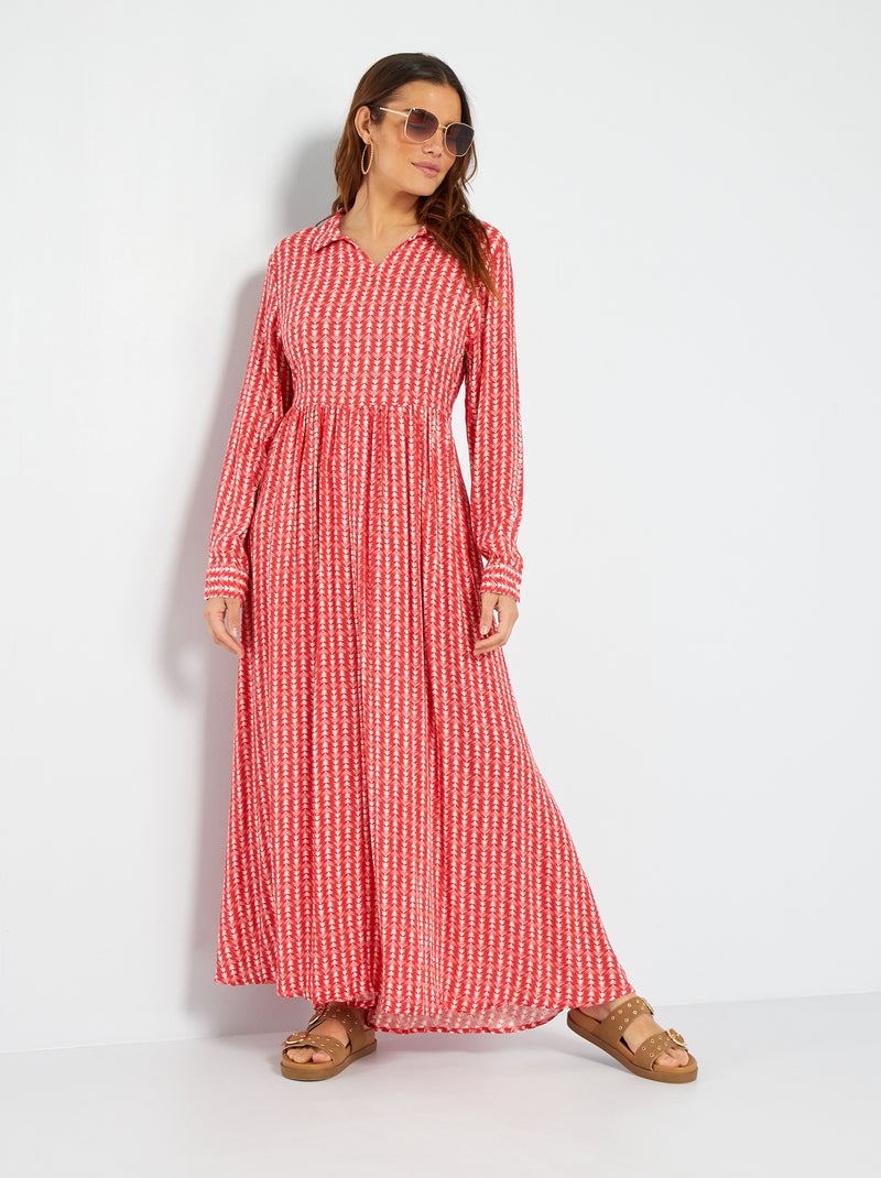 Lange jurk met print en lange mouw ROOD - Kiabi