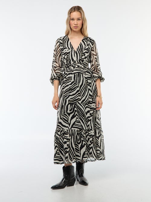 Lange jurk met print en ruche - Kiabi