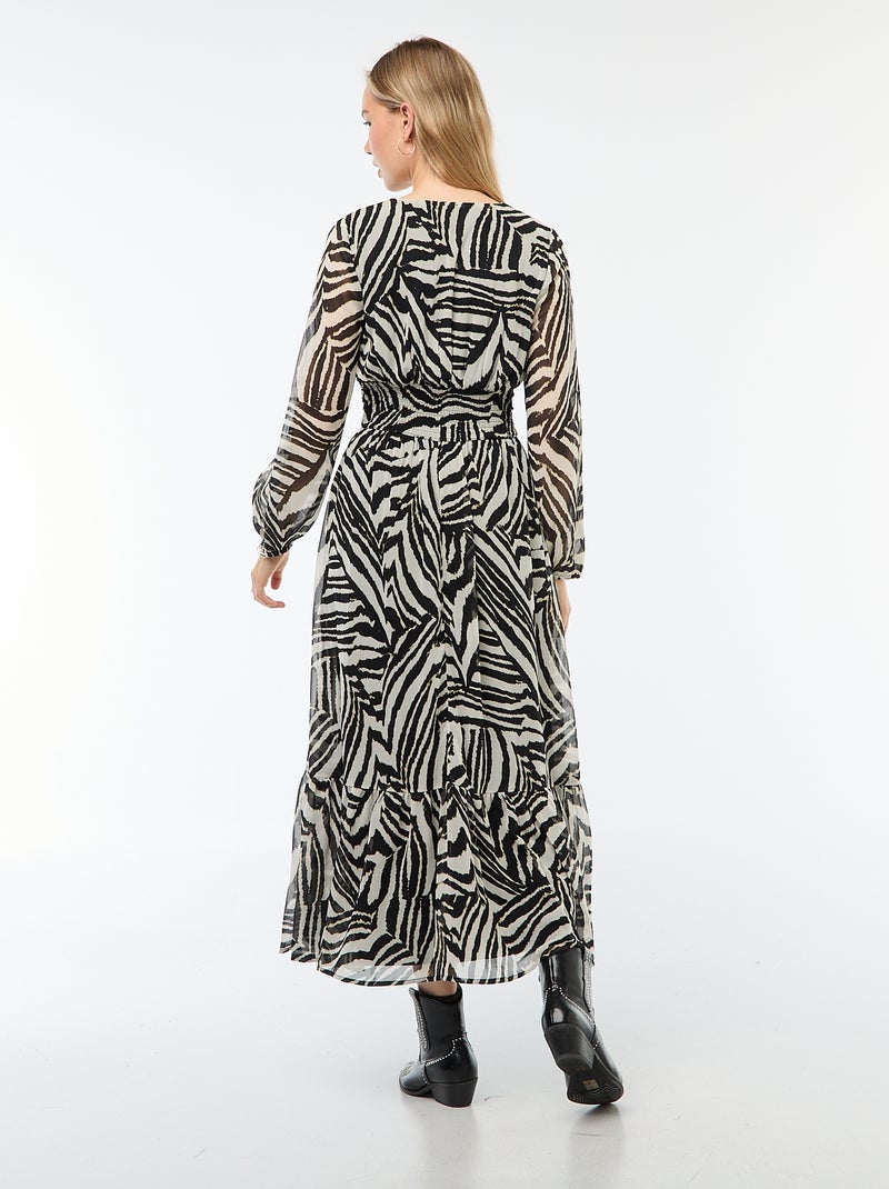 Lange jurk met print en ruche Wit - Kiabi