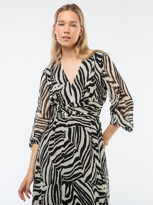 Lange jurk met print en ruche - Kiabi