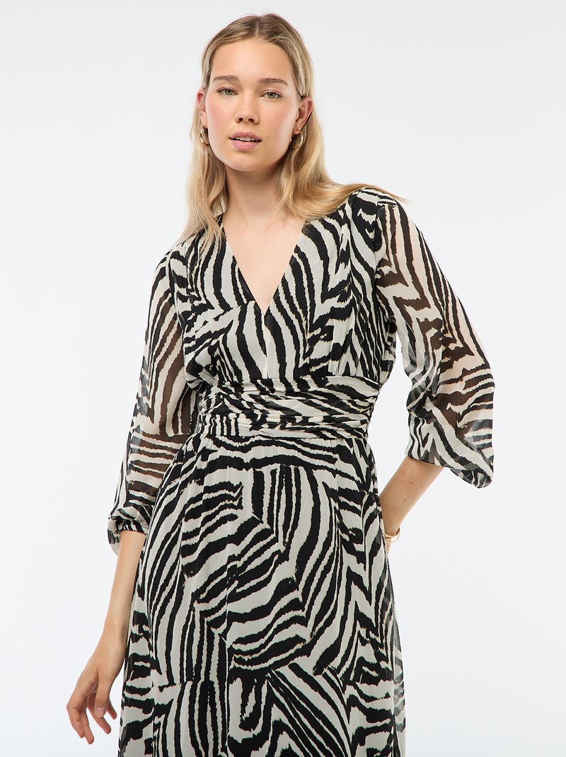 Lange jurk met print en ruche Wit - Kiabi