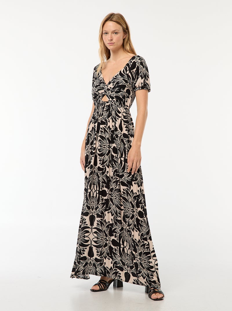 Lange jurk met print en splitjes Biege - Kiabi