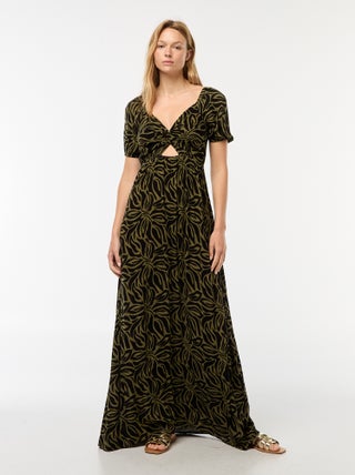 Lange jurk met print en splitjes