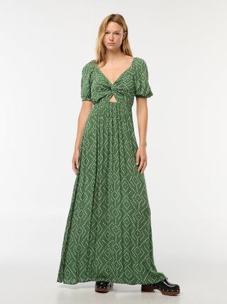 Lange jurk met print en splitjes