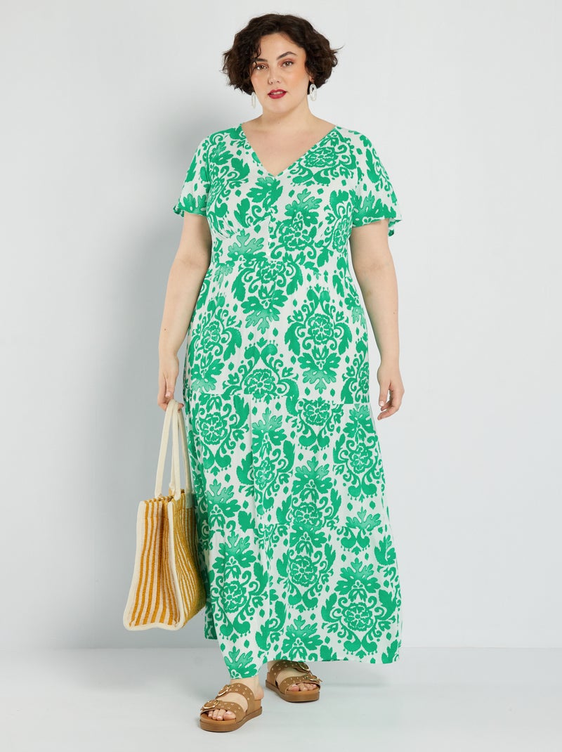Lange jurk met print GROEN - Kiabi