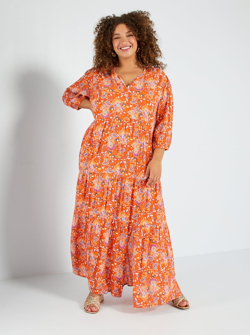 Lange jurk met print ORANJE - Kiabi