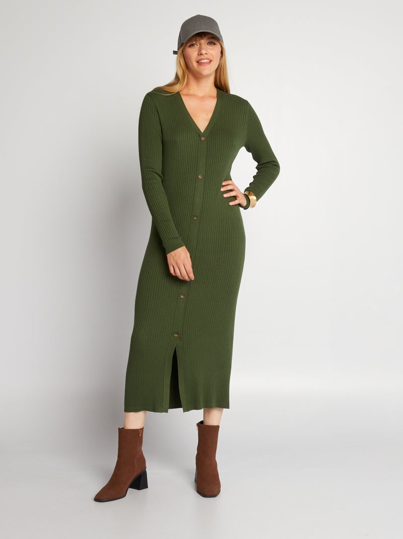 Lange jurk met ribbeltextuur GROEN - Kiabi