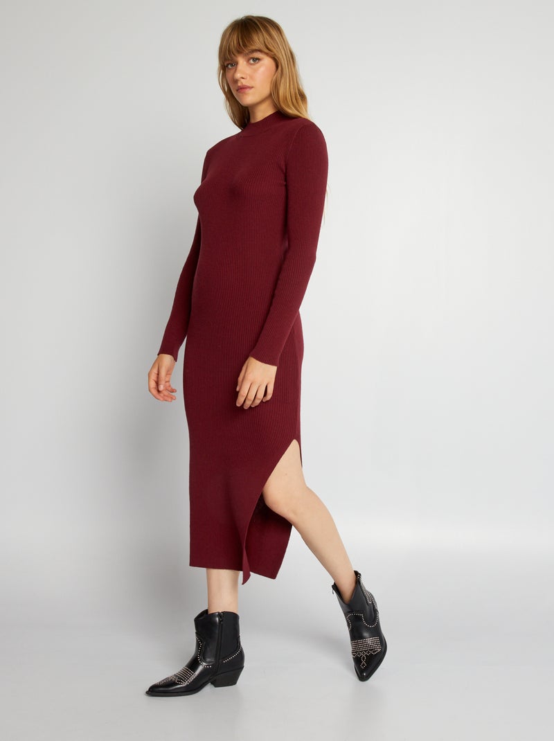 Lange jurk met ribbeltextuur ROOD - Kiabi