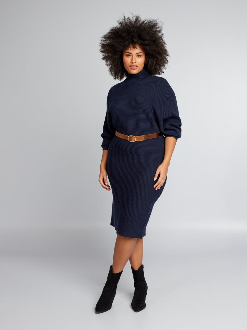 Lange jurk met rolkraag BLAUW - Kiabi