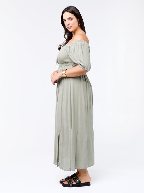 Lange jurk met ronde hals en decolleté - Kiabi