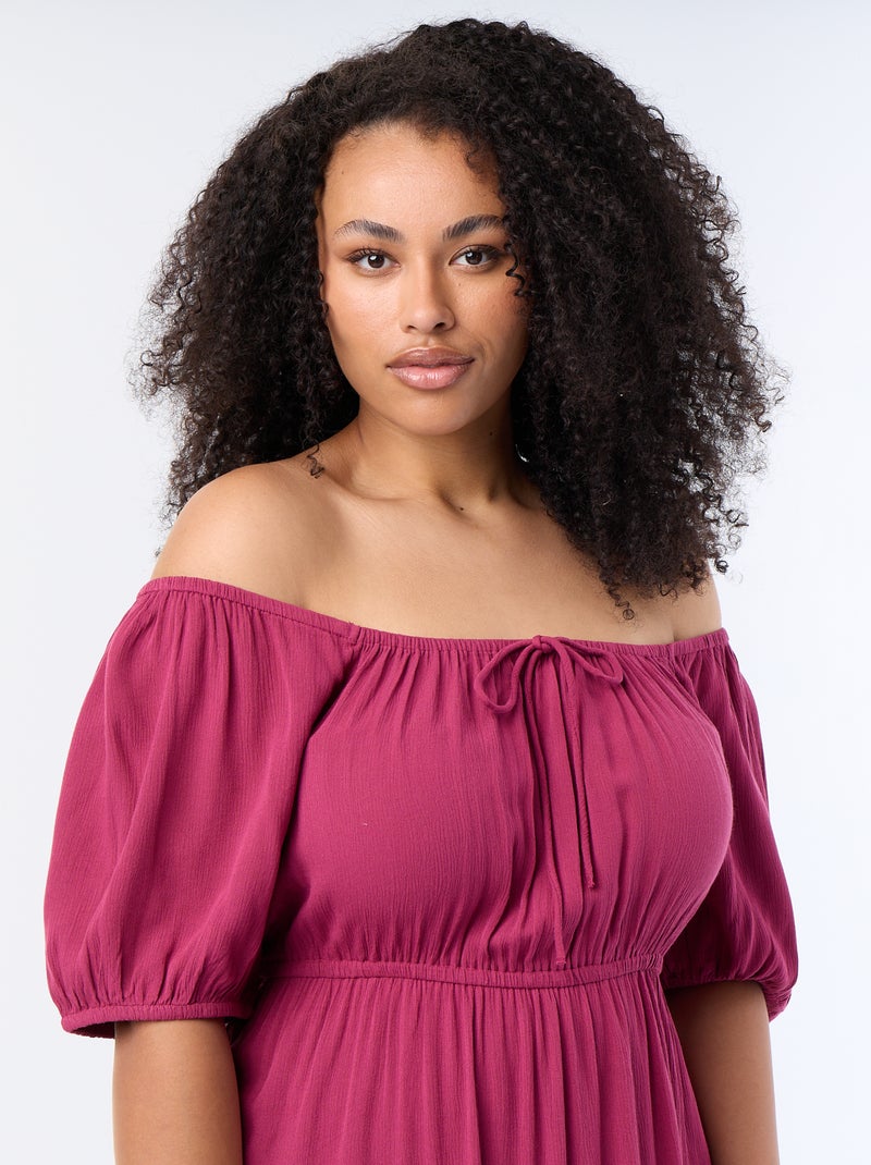 Lange jurk met ronde hals en decolleté Rood - Kiabi