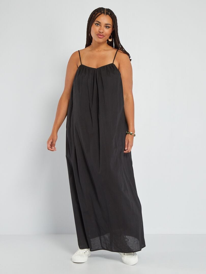 Lange jurk met schouderbandjes zwart - Kiabi