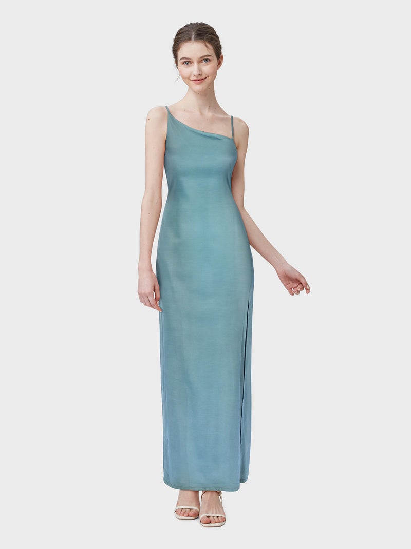 Lange jurk met smalle bandjes BLAUW - Kiabi