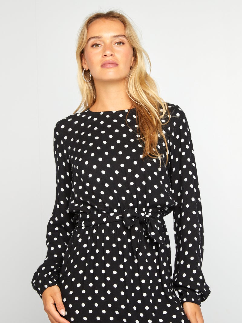 Lange jurk met stippenmotief ZWART - Kiabi