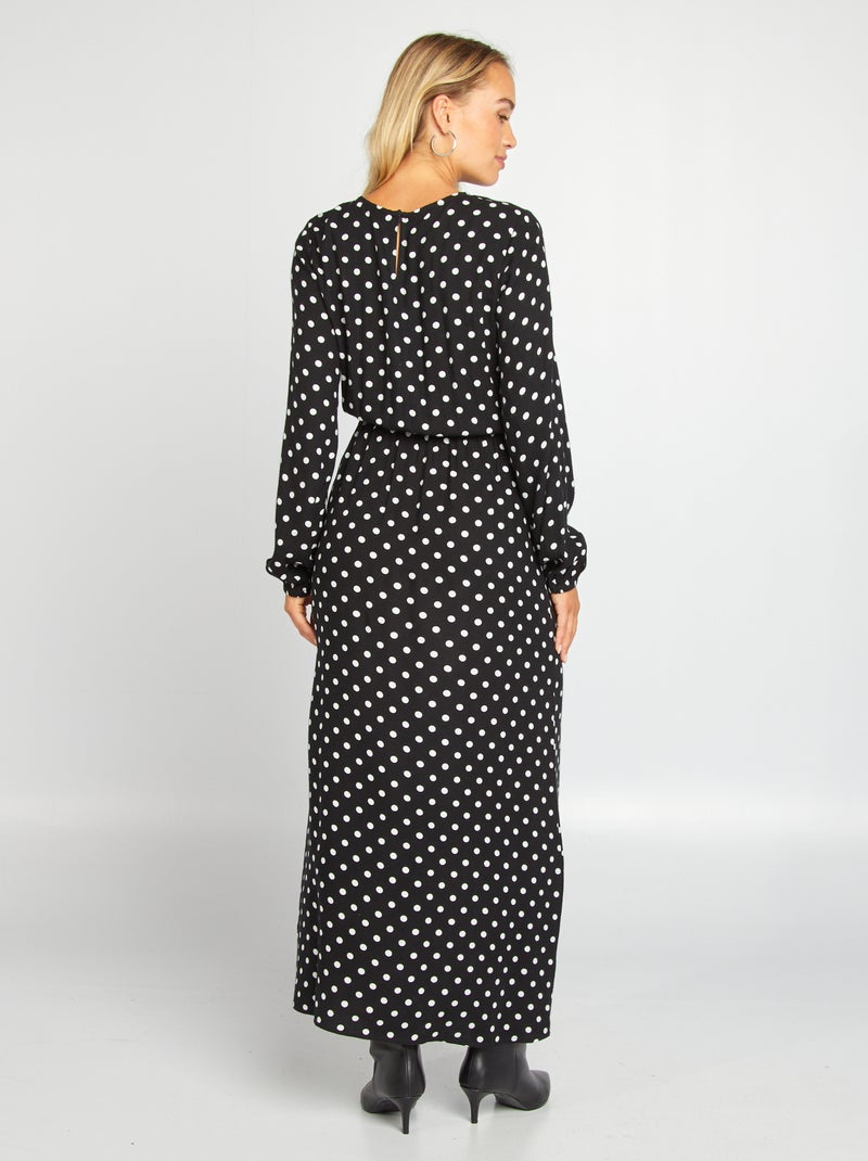 Lange jurk met stippenmotief ZWART - Kiabi