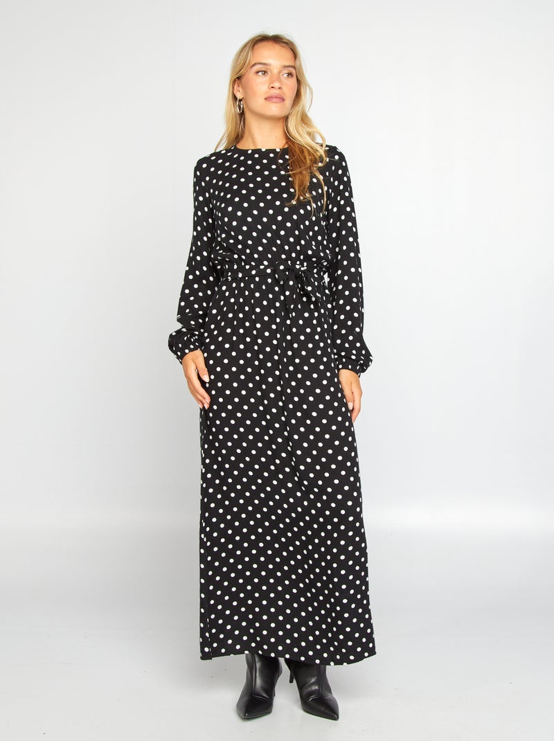Lange jurk met stippenmotief ZWART - Kiabi