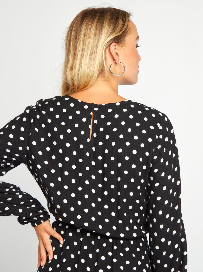 Lange jurk met stippenmotief ZWART - Kiabi