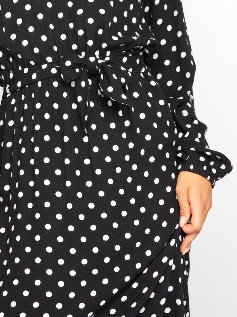Lange jurk met stippenmotief ZWART - Kiabi