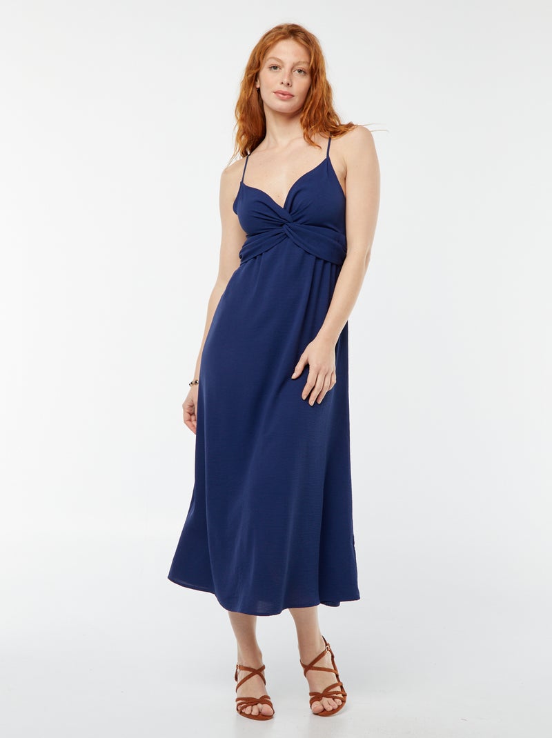 Lange jurk met strikdetail en gedrapeerd voorpand Blauw - Kiabi