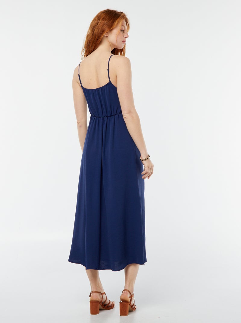 Lange jurk met strikdetail en gedrapeerd voorpand Blauw - Kiabi