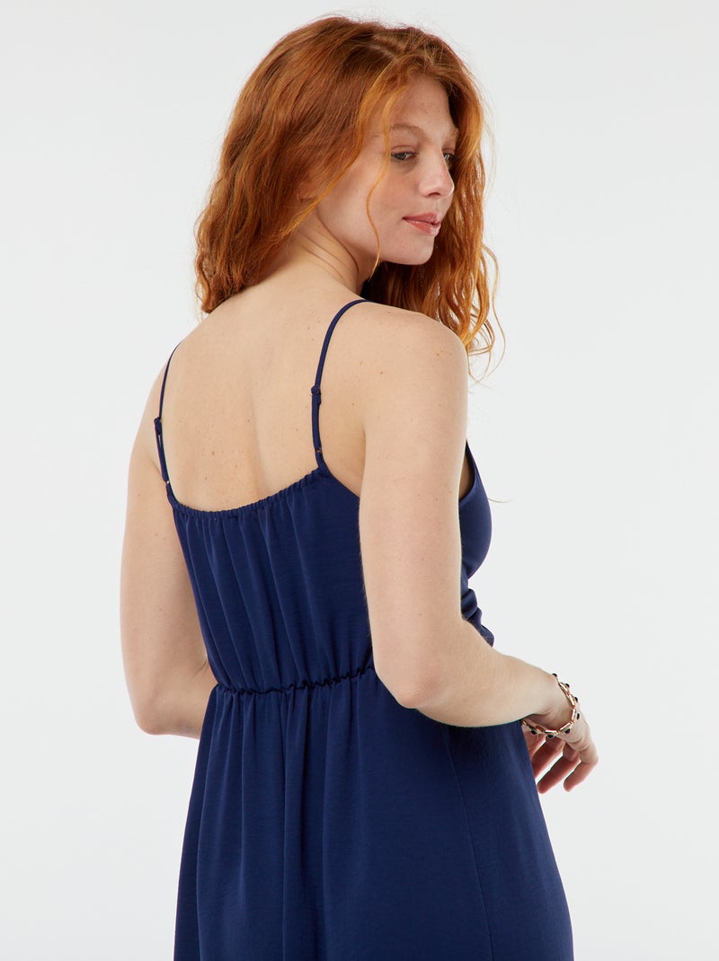 Lange jurk met strikdetail en gedrapeerd voorpand Blauw - Kiabi