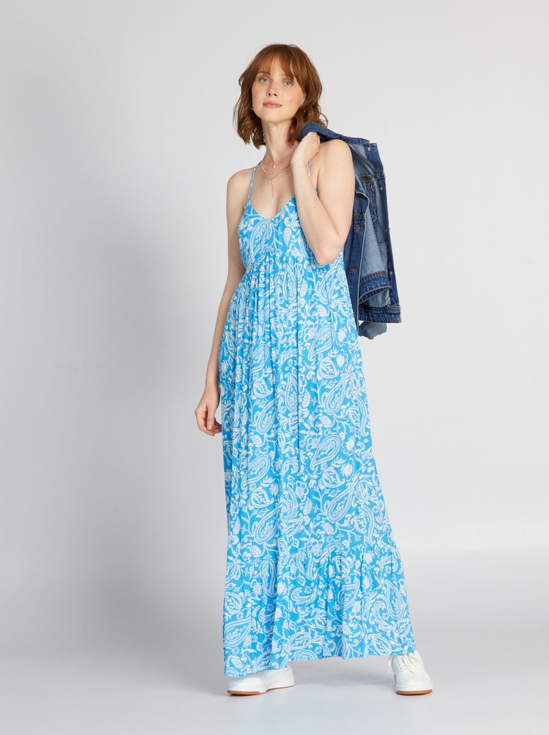 Lange jurk met strokenrok BLAUW - Kiabi
