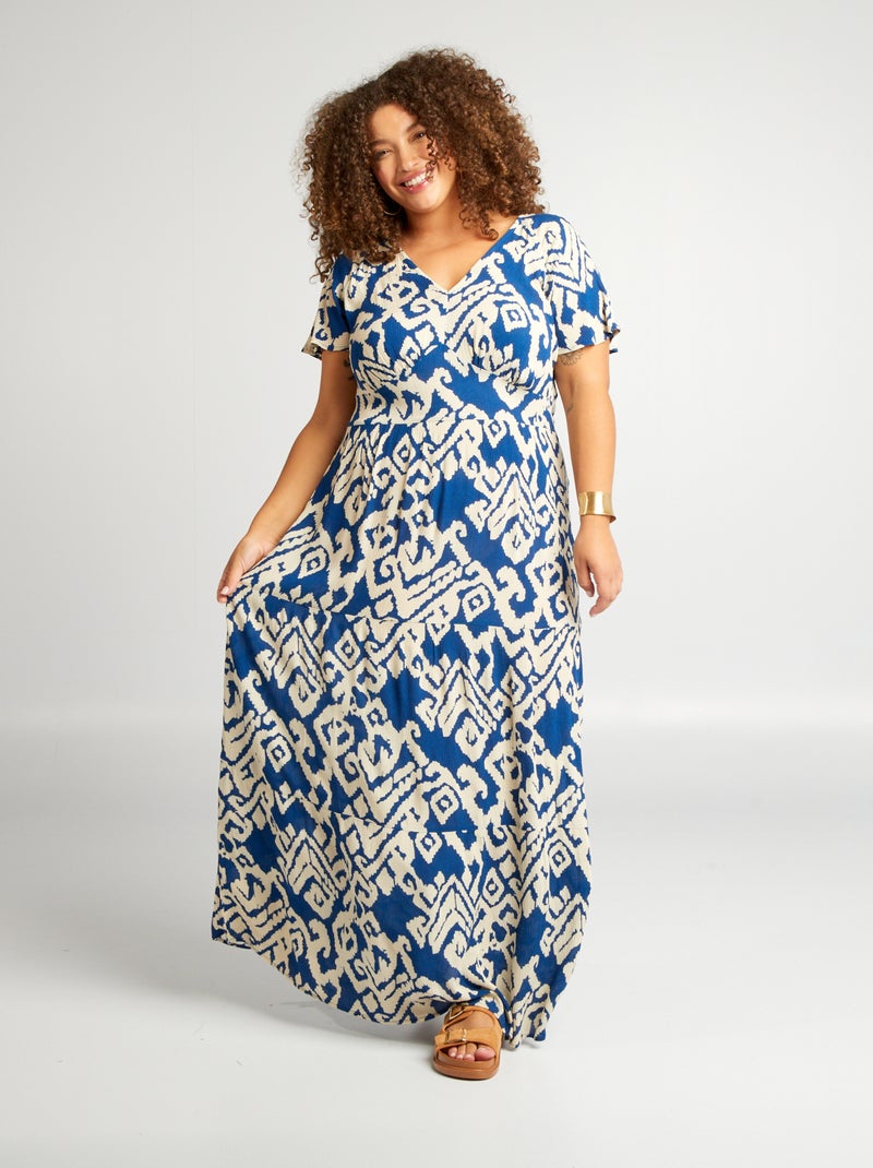 Lange jurk met V-hals BLAUW - Kiabi