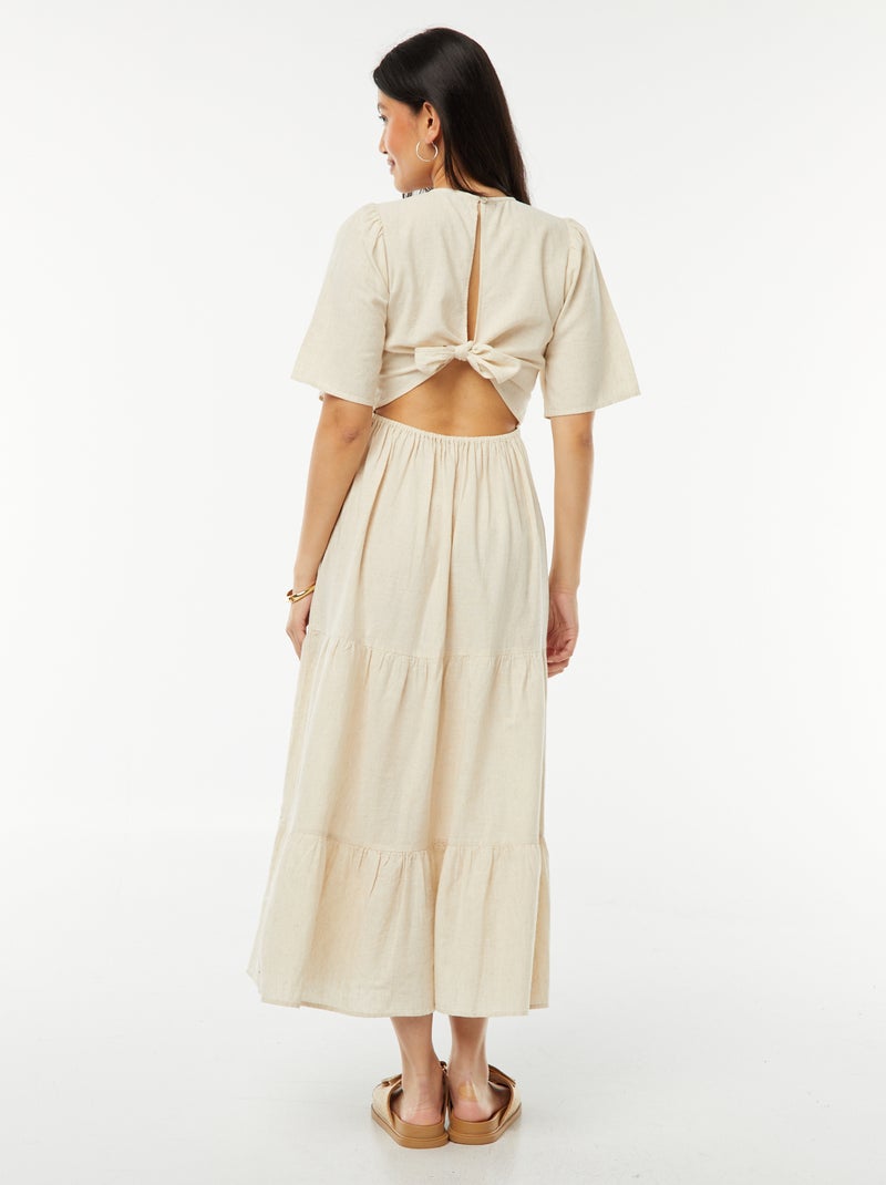 Lange jurk met volant aan de zoom en open achterkant BIEGE - Kiabi