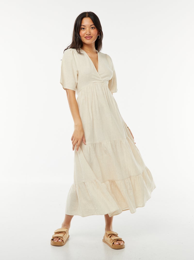 Lange jurk met volant aan de zoom en open achterkant BIEGE - Kiabi