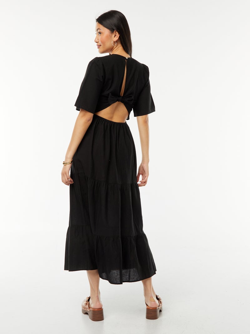 Lange jurk met volant aan de zoom en open achterkant zwart - Kiabi