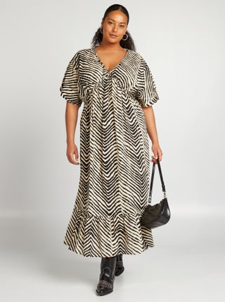Lange jurk met zebraprint en strokenrok