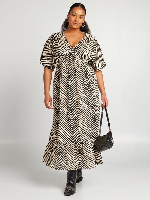 Lange jurk met zebraprint en strokenrok - Kiabi
