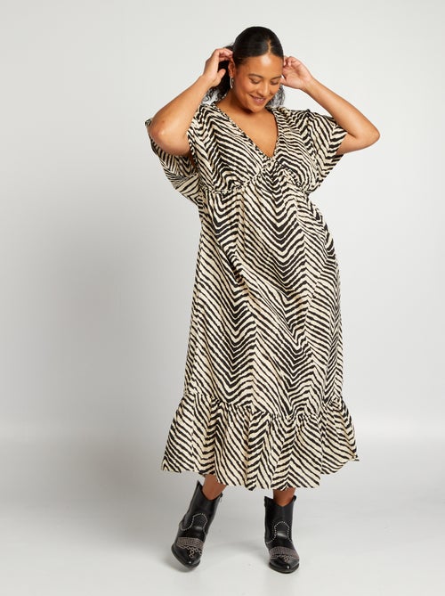 Lange jurk met zebraprint en strokenrok - Kiabi
