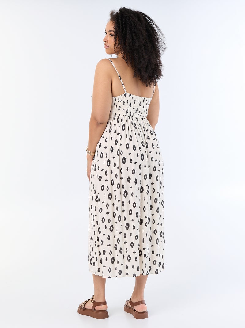 Lange jurk van crêpetricot met smalle bandjes Grijs - Kiabi