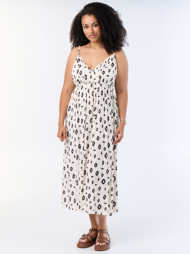 Lange jurk van crêpetricot met smalle bandjes Grijs - Kiabi