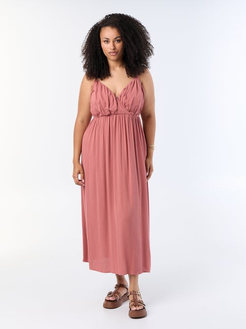 Lange jurk van crêpetricot met smalle bandjes - Kiabi