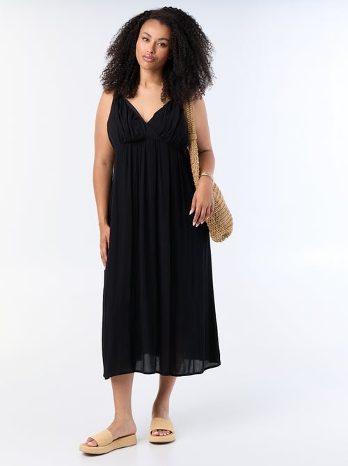 Lange jurk van crêpetricot met smalle bandjes - Kiabi