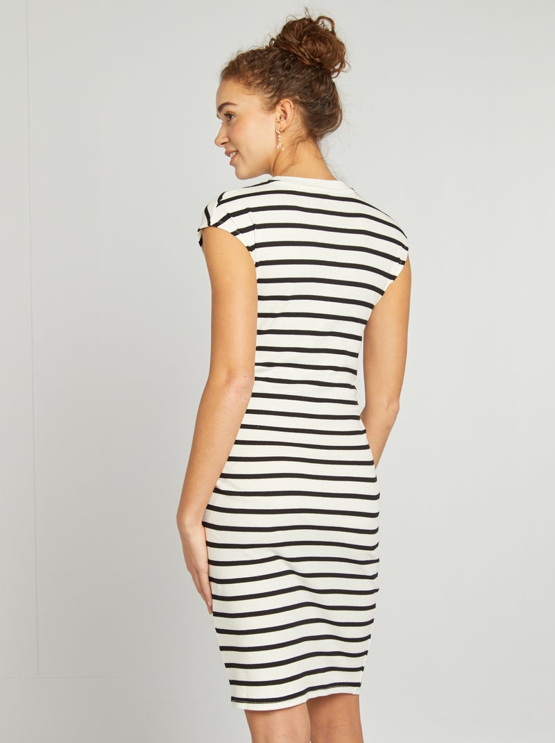 Lange jurk van elastische ribstof WIT - Kiabi