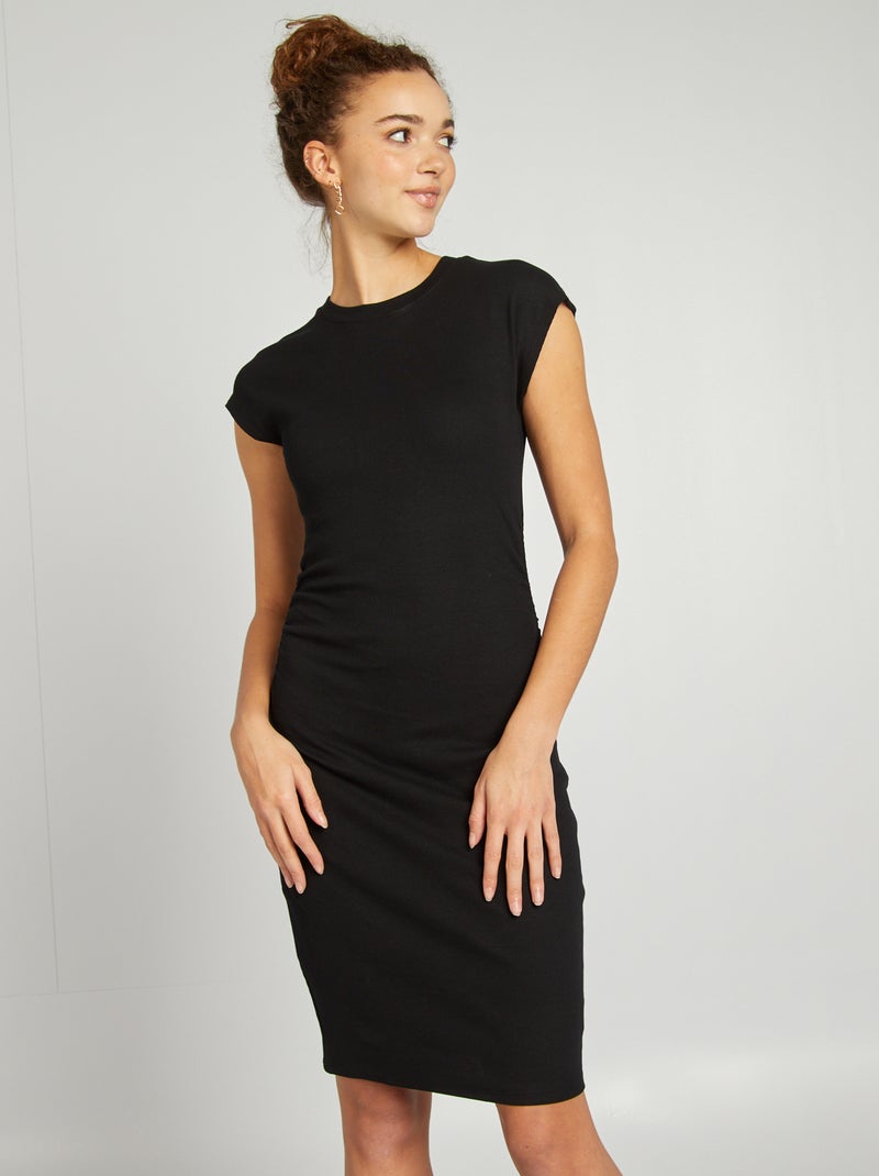 Lange jurk van elastische ribstof zwart - Kiabi