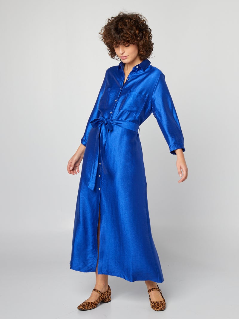 Lange jurk van glanzende stof BLAUW - Kiabi