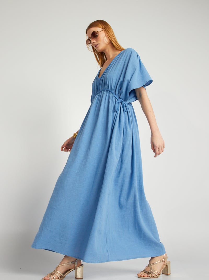 Lange jurk van luchtig katoen blauw - Kiabi
