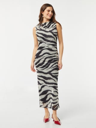 Lange jurk van mesh met zebraprint