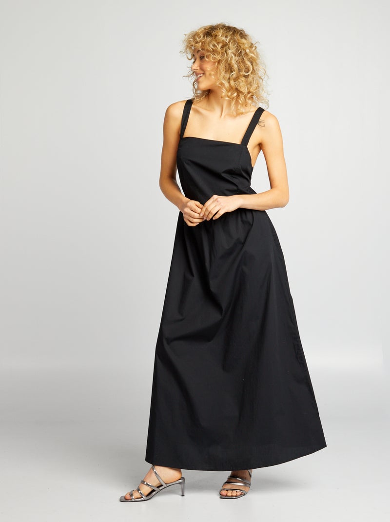 Lange jurk van poplin zwart - Kiabi