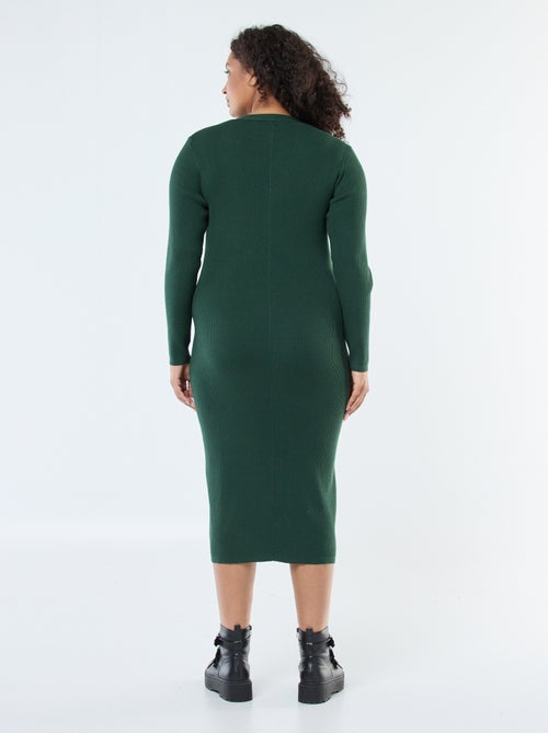 Lange jurk van ribstof met goudkleurige knopen - Kiabi