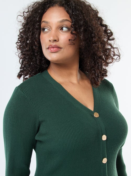 Lange jurk van ribstof met goudkleurige knopen - Kiabi