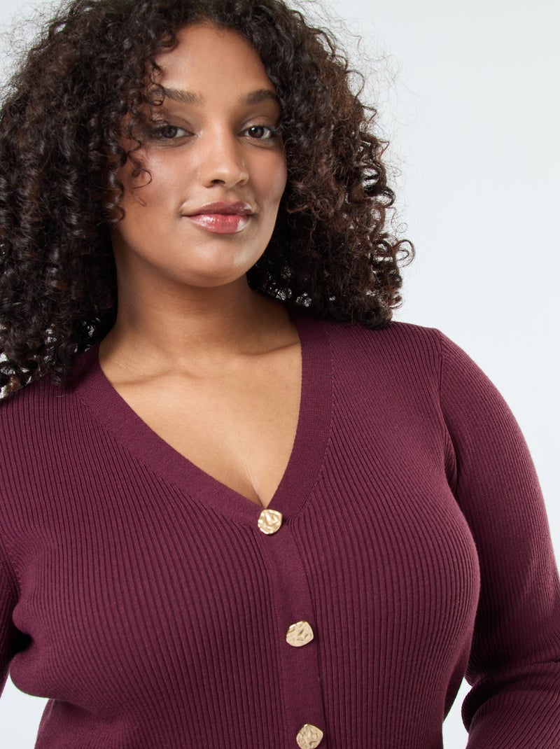 Lange jurk van ribstof met goudkleurige knopen Rood - Kiabi